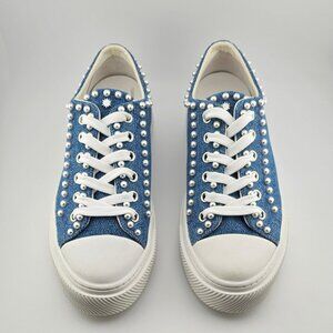 Stuart Weitzman Ollie Faux Pearl Sneakers Women's 6.5B New